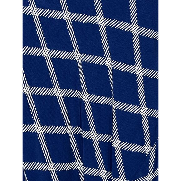 Ava & Viv Blue White Windowpane Midi A-Line Skirt Plus 2X - Picture 6 of 13